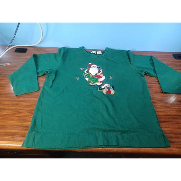 Boobie Brooks Green Embroidered Santa With Gifts Christmas Shirt Size X-Large - Picture 9 of 10